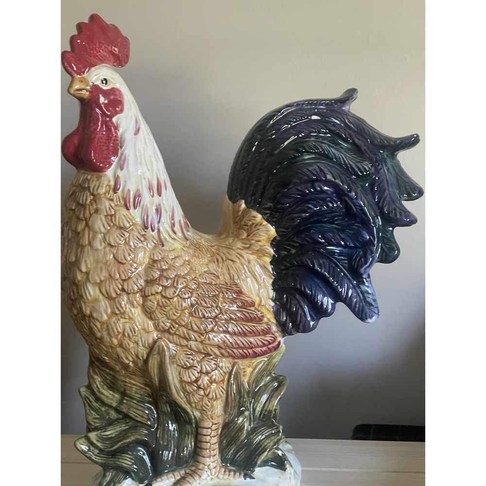 Noble Excellence European Rooster Hand Painted Ceramic Center Piece 16" (Pg57E)
